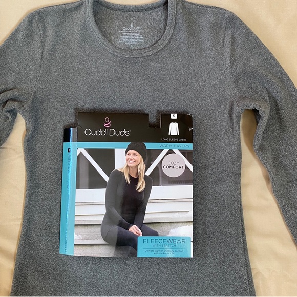 Cuddl Duds Fleecewear with Stretch Charcoal Long Sleeve Crew Small - Picture 5 of 6
